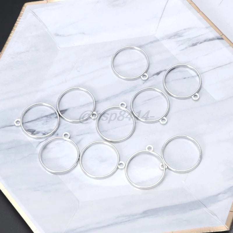 10Pcs Round Pendant Press Flower DIY UV Resin Blank Frame Bezel Jewelry Making
