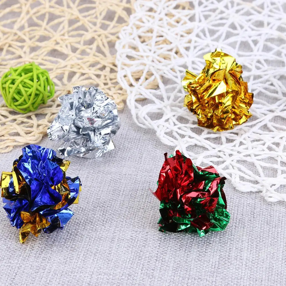 Crinkle Balls 12pcs Colorful Ball Sound Tin Paper Toy for Cat Durability Vocalization Dolls Playing Interactive Bite Squeak Toys