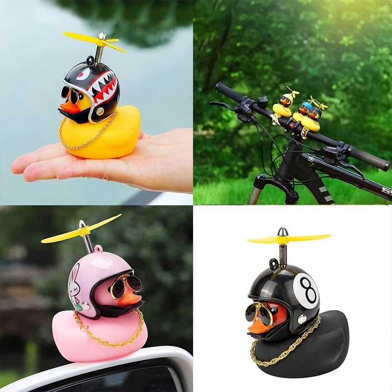 Cute Rubber Duck Toys Kids Toys Helmet Yellow Duck with Glue Propeller Baby Shark Toy Bath Toys Car Ornaments Car Decoration