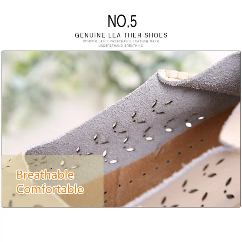 Women's Fashion Summer Footwear of Genuine Leather Sweet Loafers Flat Shoes with Round Toe for Soft Nurse Casual Working Slip On