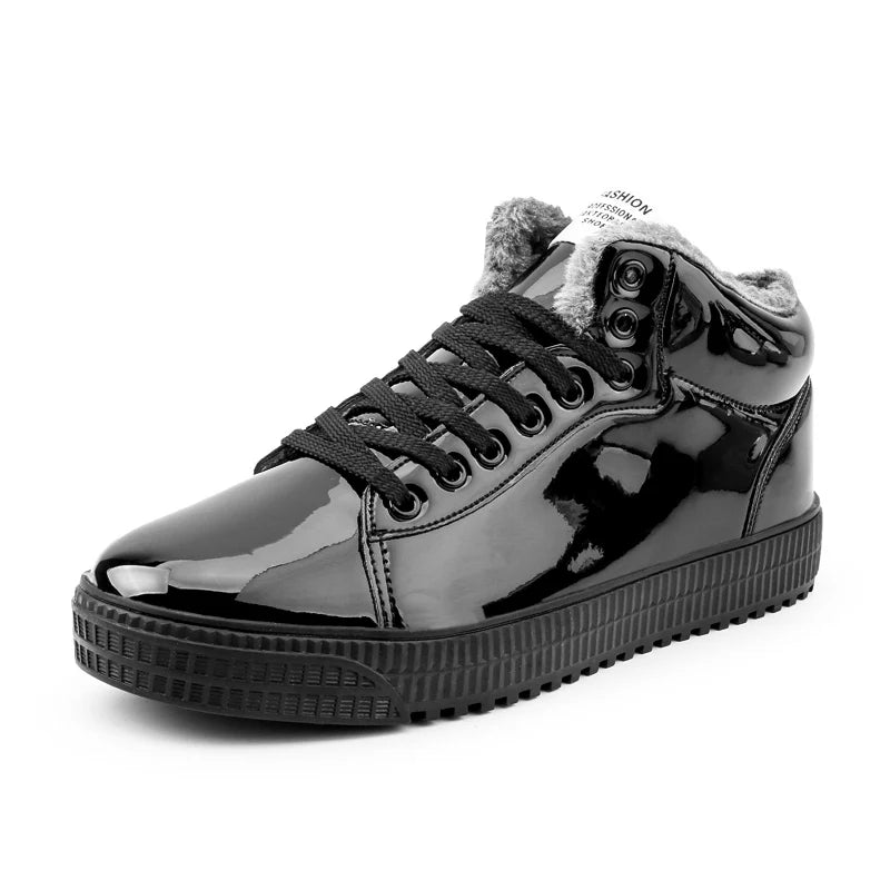 Warm Men Shoes Patent Leather Sneakers High Tops Gold Silver Hip Hop Boots Plush Winter Shoes Fashion Shoes Flats Size 47