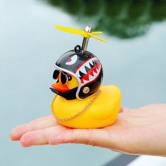 Cute Rubber Duck Toys Kids Toys Helmet Yellow Duck with Glue Propeller Baby Shark Toy Bath Toys Car Ornaments Car Decoration
