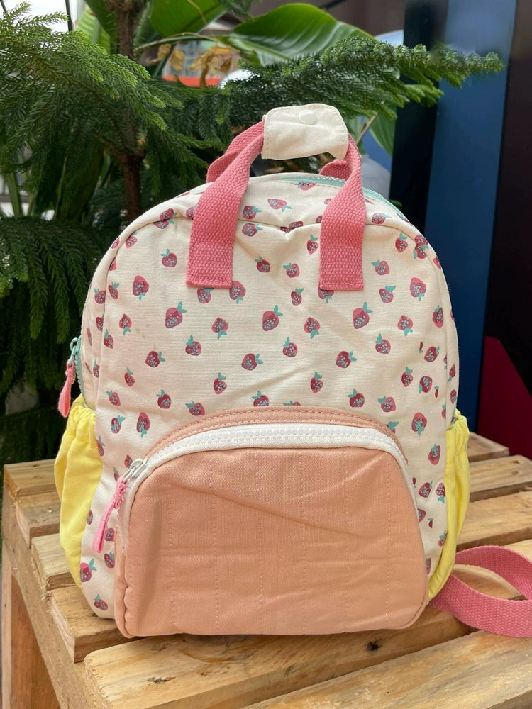 Backpack Strawberry Print Canvas Campus Contrast Color Cartoon