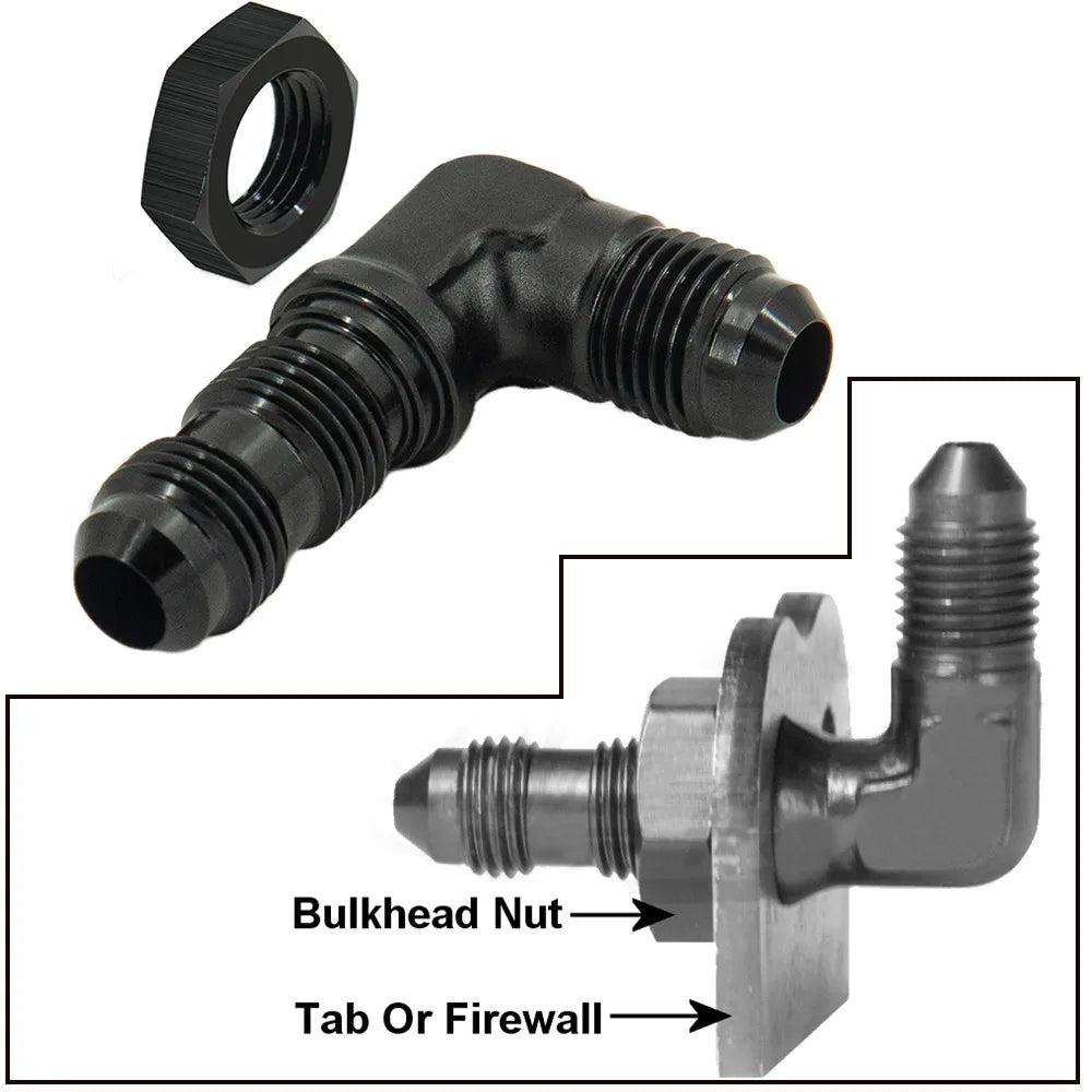 AN6 AN8 AN10 Male to Male 90 Degree Flare Union Bulkhead Fitting Adapter with Nut For Tab or Wirewall