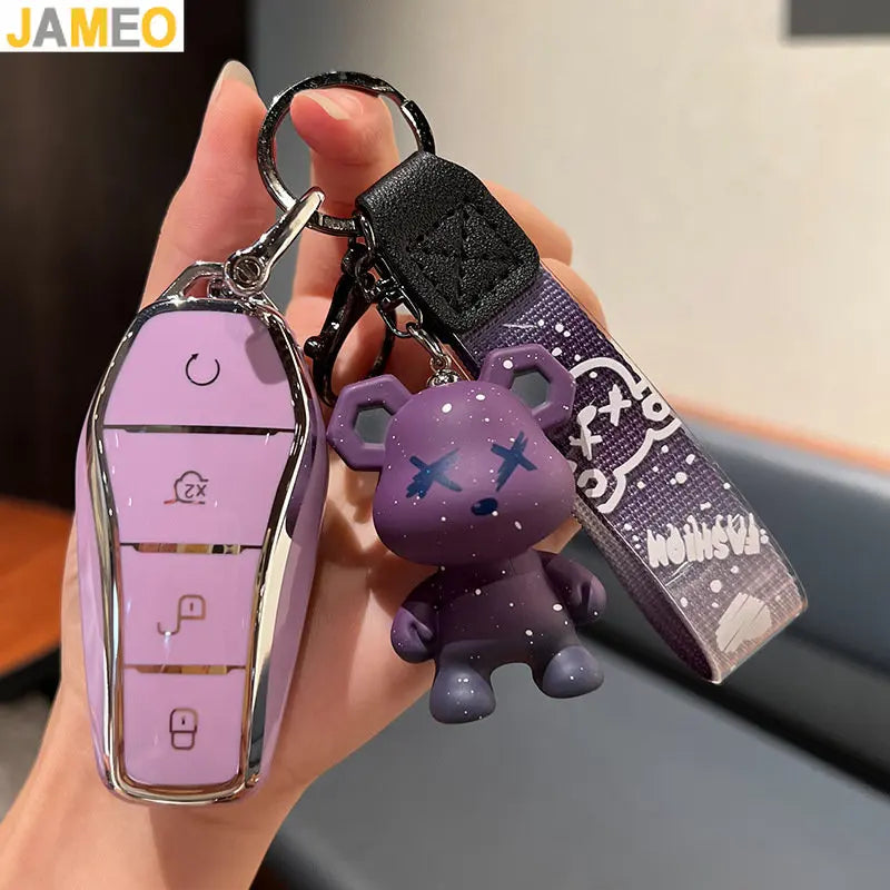 Fashion 4 Buttons TPU Car Key Case For BYD Atto 3 Han EV Dolphin Remote Control Protect Cover Keychain Auto Accessories