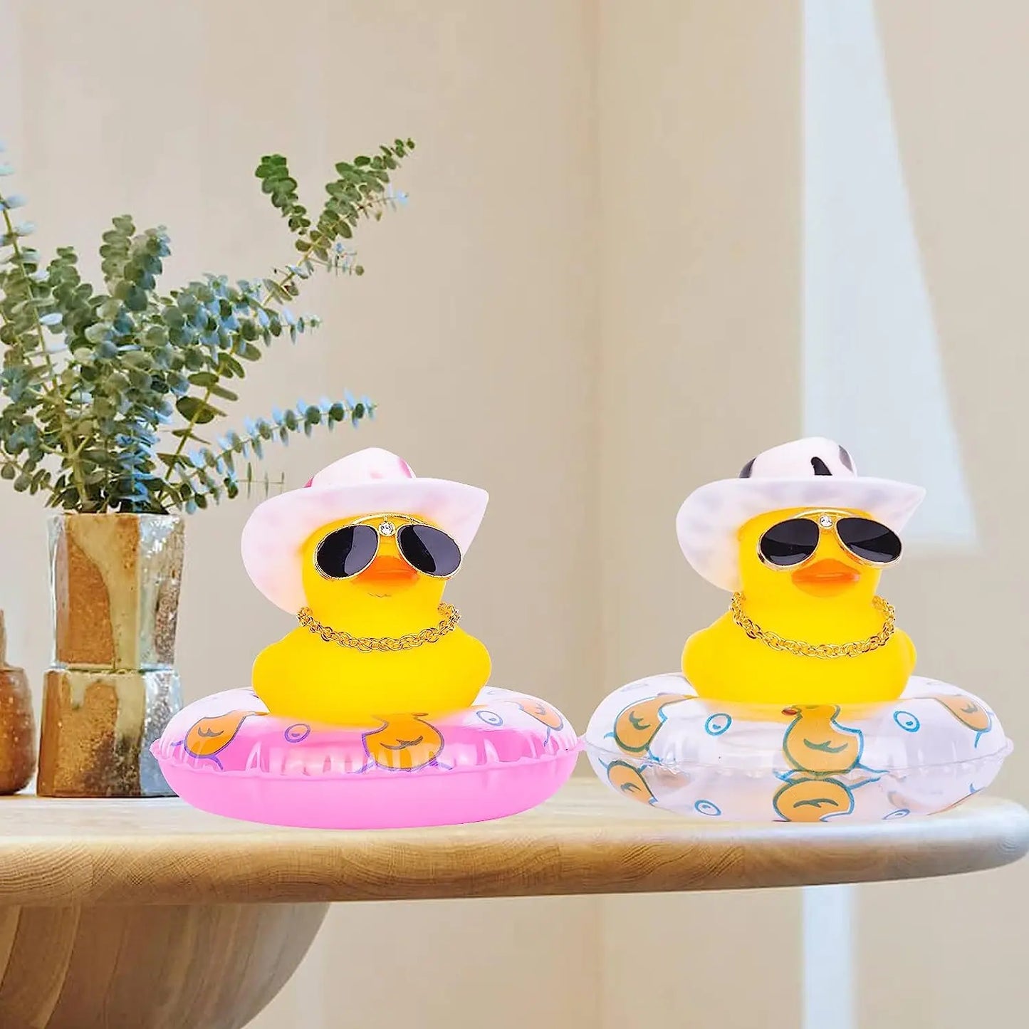 2 Set Car Duck Mini Car Dashboard Yellow Rubber Duckies Toy Jeep Duck Party Favor Car Decoration Table Ornament Car Accessory