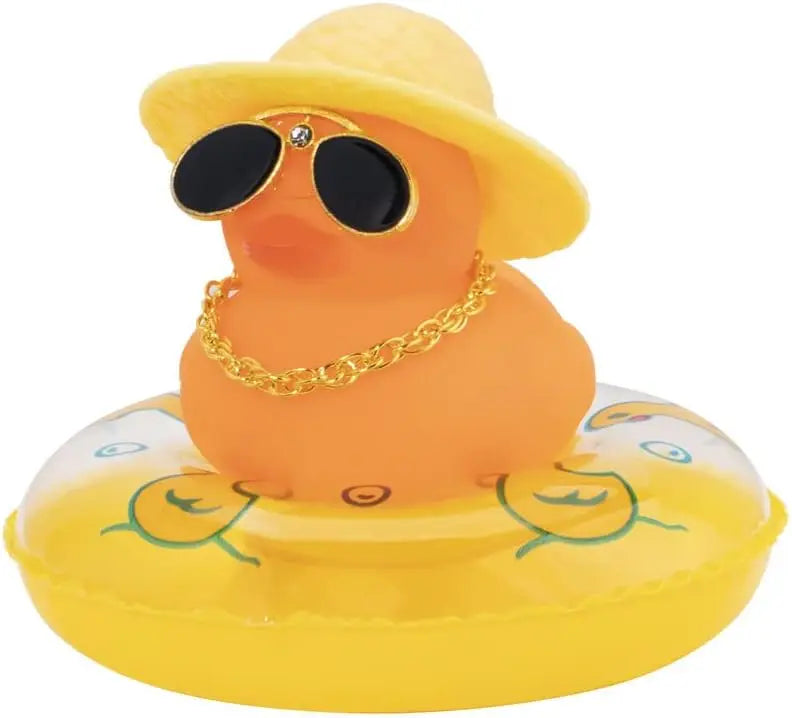 Car Duck Ornament Dashboard Decorations Rubber Duck Car for Car Dashboard Accessories with Swim Ring Sunglasses Hat and Necklace