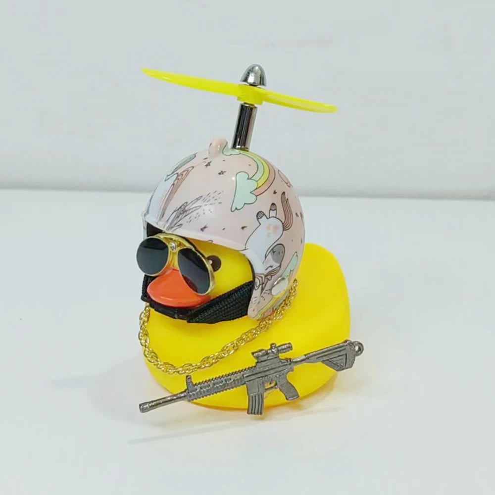 Black Rubber Duck Car Duck With Weapon Helmet Propeller Broken Wind Duckling Bike Motor Riding Cycling Decoration Accessories