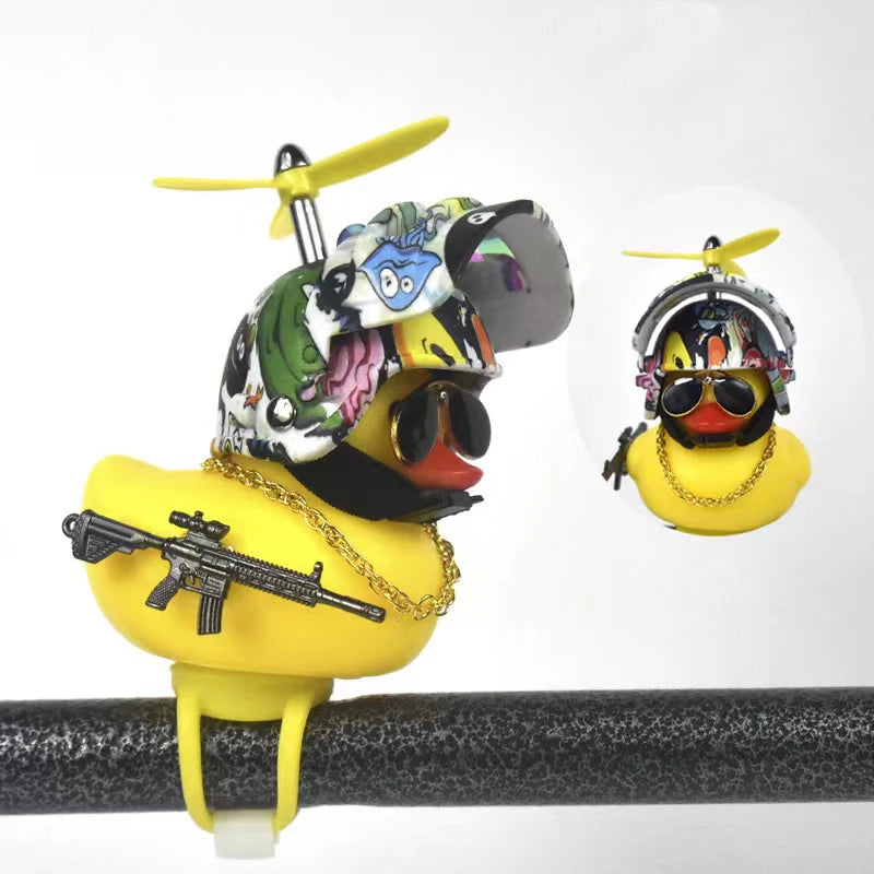 Cute Rubber Duck Toy Car Ornaments Yellow Duck Car Dashboard Decorations Bike Gadgets with Propeller Helmet Car Accessories