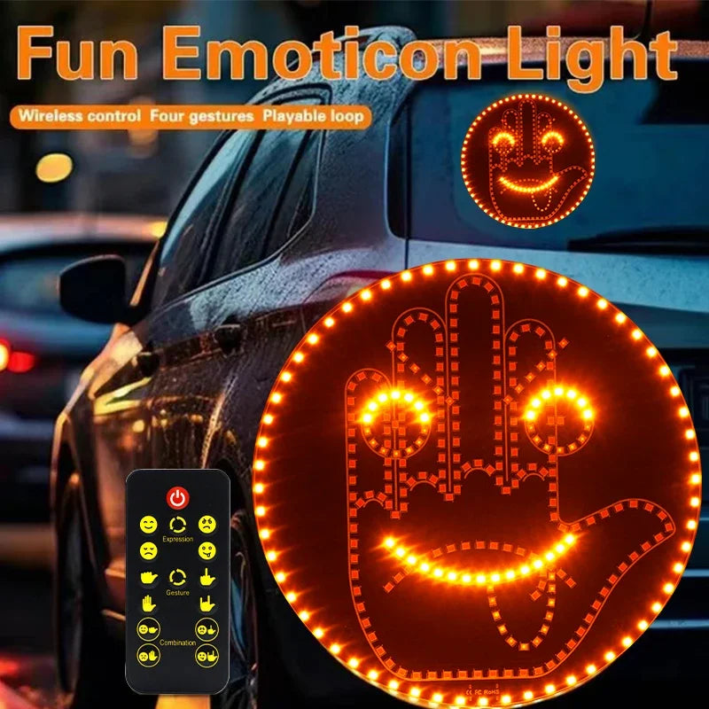 1pc Expression Fun Gesture LED Car Rear Windshield Display Sign, Round Light-up Emoticon Message Board with Remote Car Lights