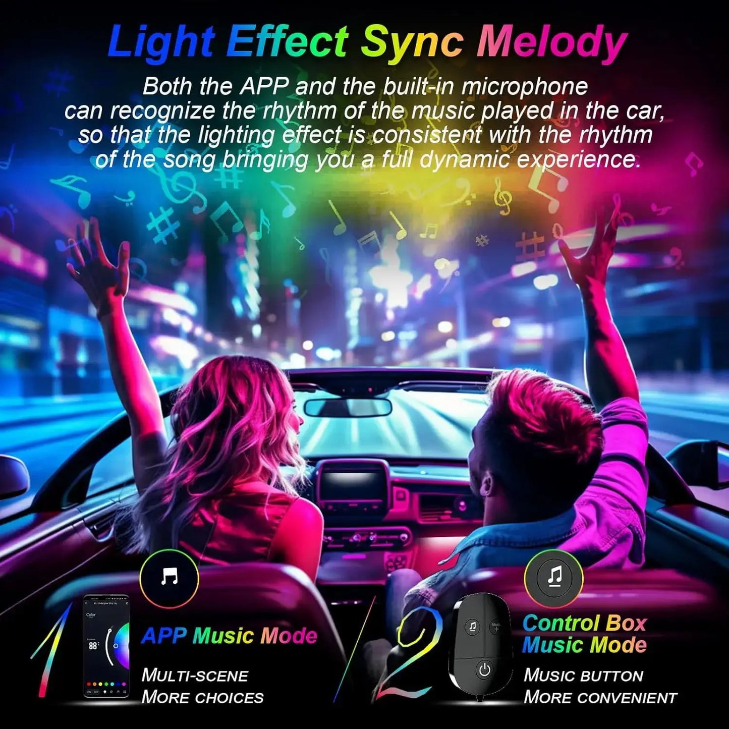 Car LED Neon Interior Light Bluetooth APP 3 Key Remote Control Ambient Music Light Car Interior Auto Decoration 12V