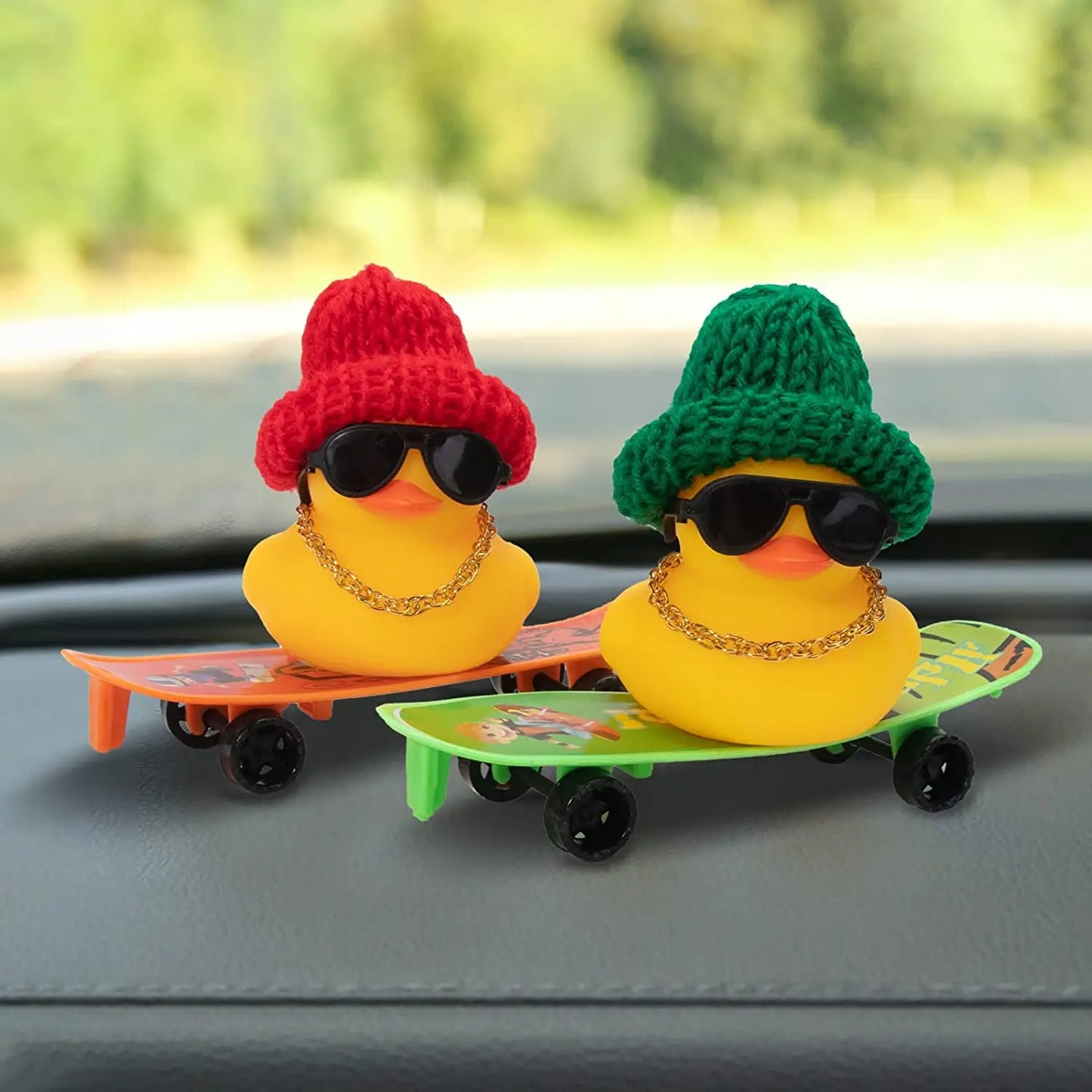 Car Duck Ornament Rubber Duck Car Dashboard Decoration Car Dashboard Decoration Accessories with Mini Hat Chair or Skateboard