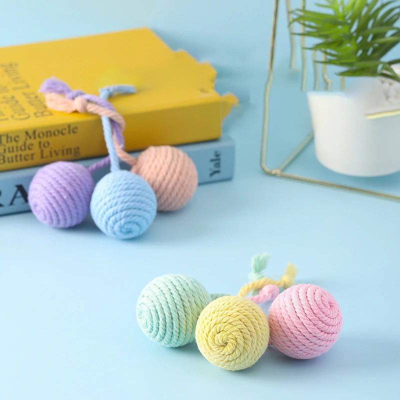 Cat Colorful Cotton Rope Weave Ball Teaser Play Chewing Scratch Catch Toy Interactive Scratch Funny Chew Toy for Pet Cat Dog