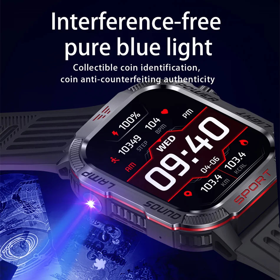 ChiBear New Sport Smart Watch 2.01 Inch HD Screen 600 mAh Flashlight Compass Heart Rate Waterproof Bluetooth Call Smartwatch Men