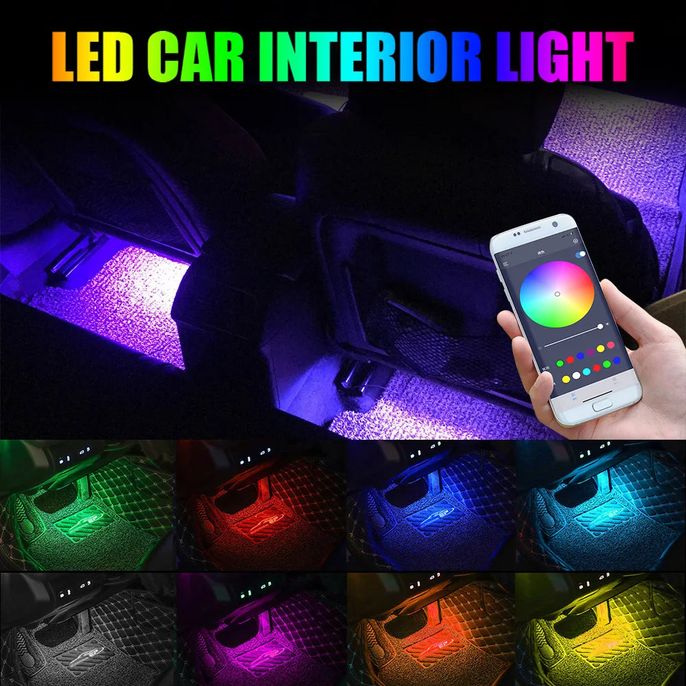 12V RGB Lights Bluetooth LED Strips Car Interior Ambient Lamp Foot Seat Door Decorative Set Smart Control Automotive Accessories