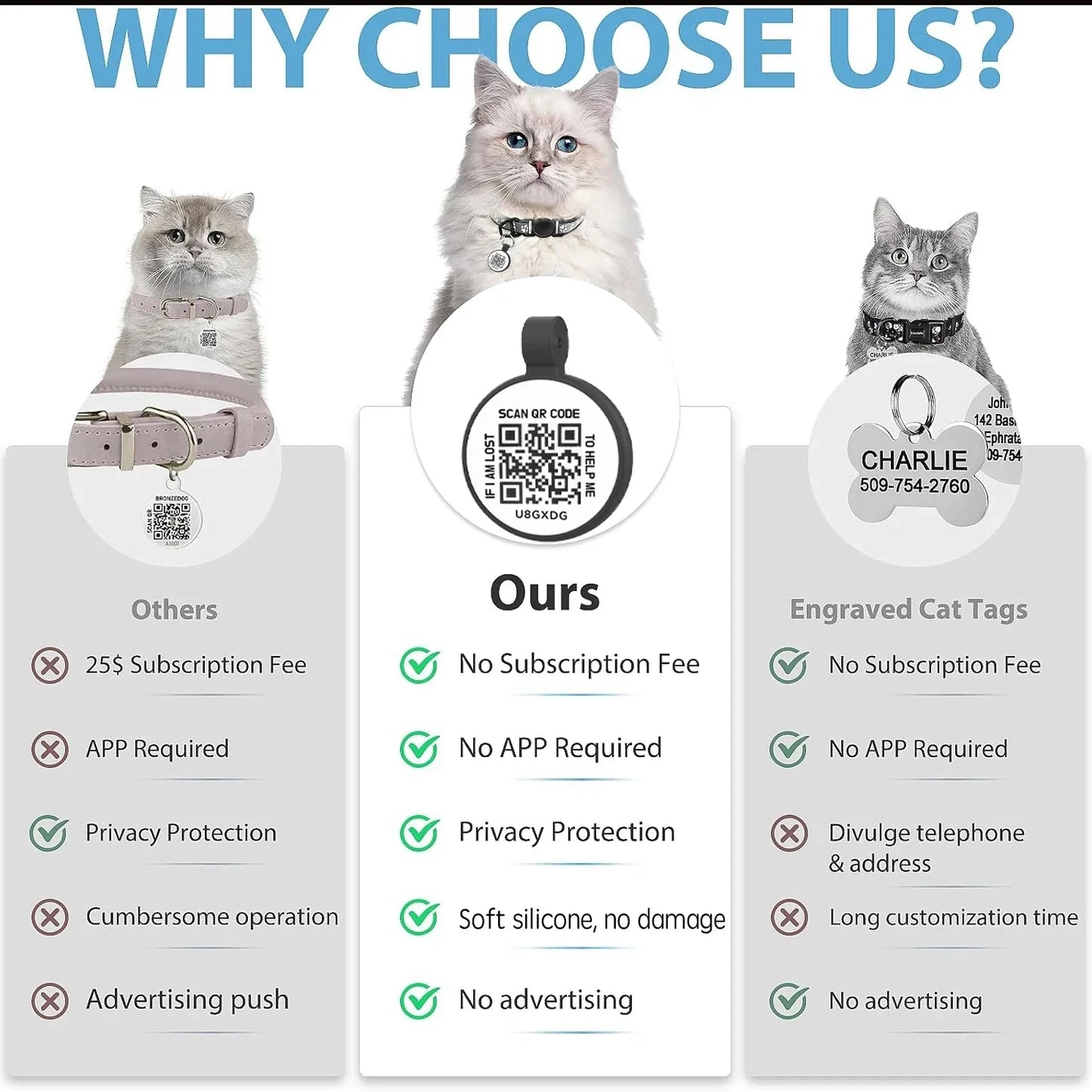 Cat Collar with QR Code Name Tag, Puppy Cat Accessories Reflective Kitten Collars with Bell, Cat ID Tag, Safety Quick Release