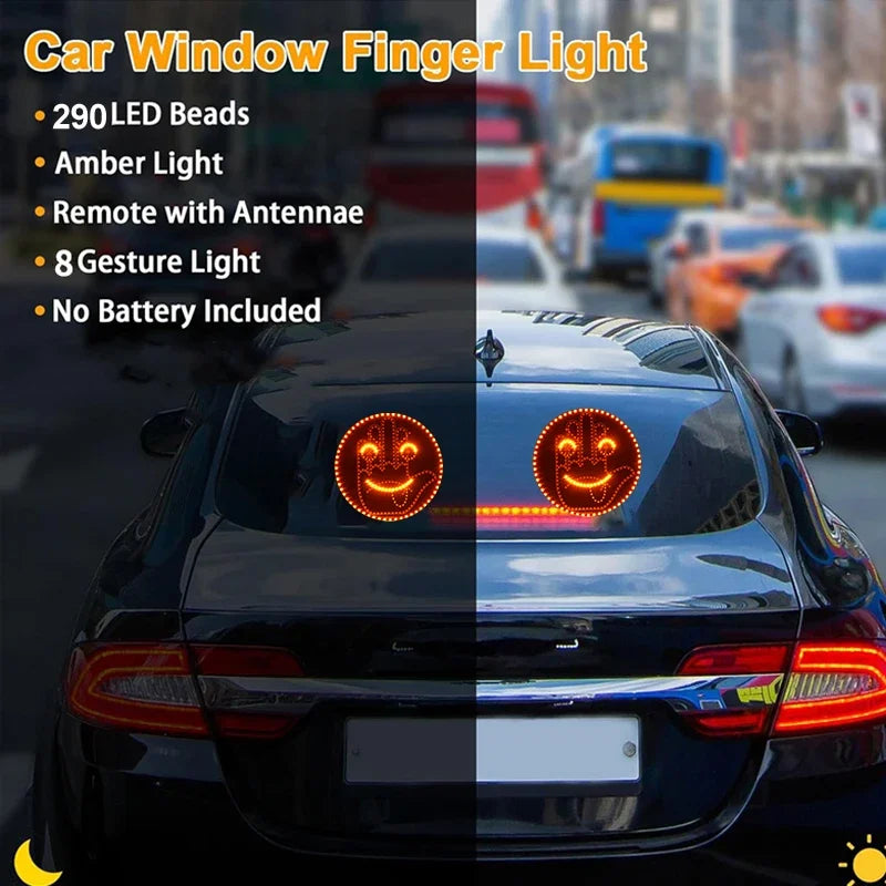 1pc Expression Fun Gesture LED Car Rear Windshield Display Sign, Round Light-up Emoticon Message Board with Remote Car Lights