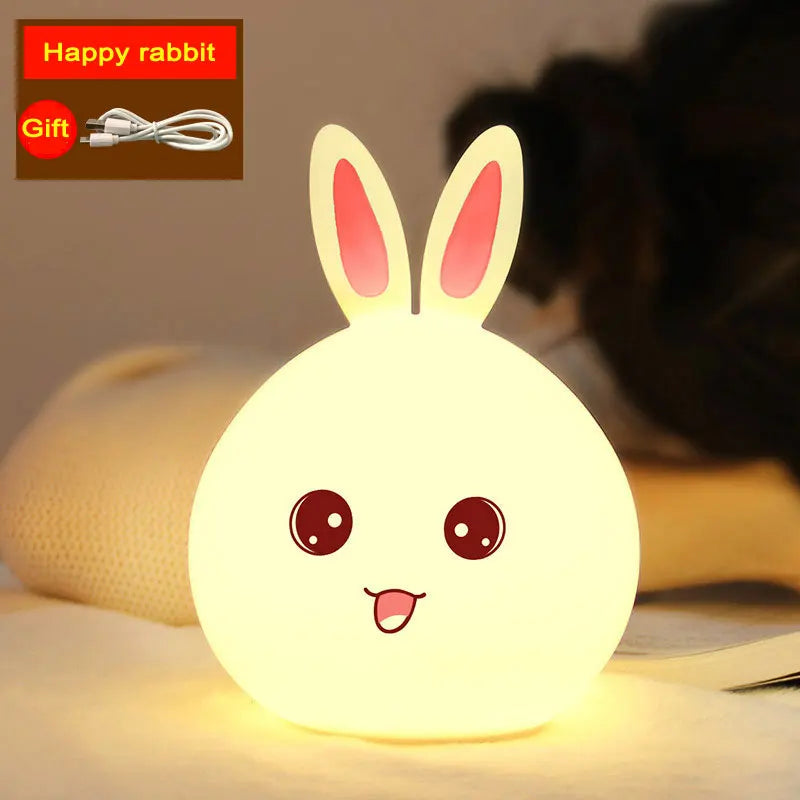 Night Light Cute Rabbit Colorful Light Voice Controlled Clap Lamp Pat Lamp Night Feeding Baby Bedroom and Kid's Christmas Gift