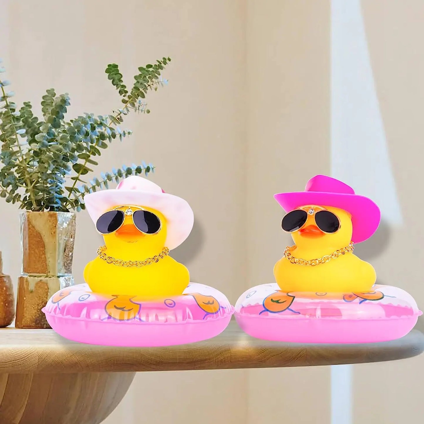 2 Set Car Duck Mini Car Dashboard Yellow Rubber Duckies Toy Jeep Duck Party Favor Car Decoration Table Ornament Car Accessory