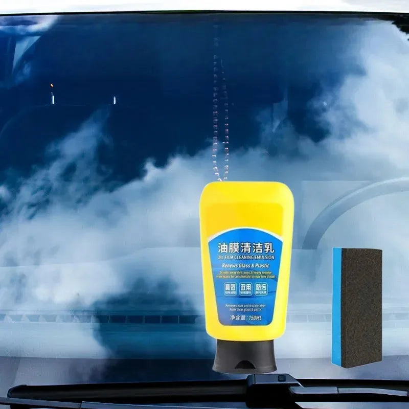 150ml Car Glass Oil Film Cleaning Agent Glass Coating Remover Paste Waterproof Anti-Glare Glass Window Cleaner Cream with Sponge