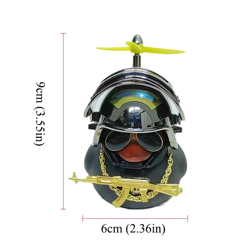 Black Rubber Duck Car Duck With Weapon Helmet Propeller Broken Wind Duckling Bike Motor Riding Cycling Decoration Accessories