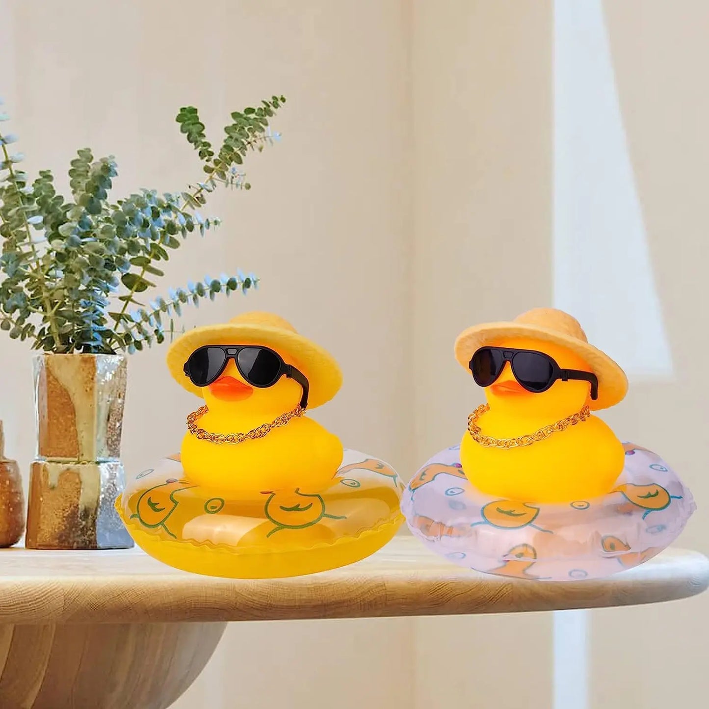 Cowboy Duck Car Dashboard Decorations Rubber Duck  with Cool Accessories Mini Swim Ring Sun Hat Sunglasses Scarf or Necklace