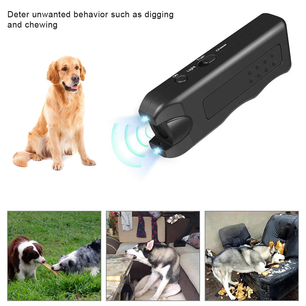 Ultrasonic Anti Barking Device Portable Dog Barking Control Device with LED Light Dog Bark Deterrent Battery Powered for Outdoor