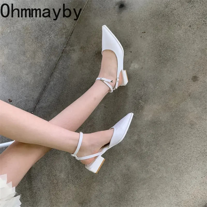 2024 Spring New Brand Women Pumps Shoes Fashion Silver Pointed Toe Ladies Elegant Slingback Sandals Zapatilla De Muje