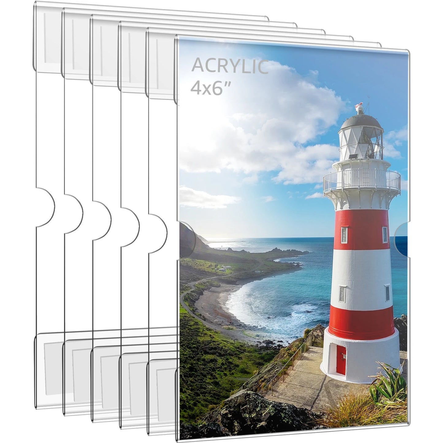 6Pcs Acrylic Picture Frames 4 x 6 inch Clear Photo Frame Self-Adhesive Frameless Picture Frames for Wood Glass Wall Exhibitions