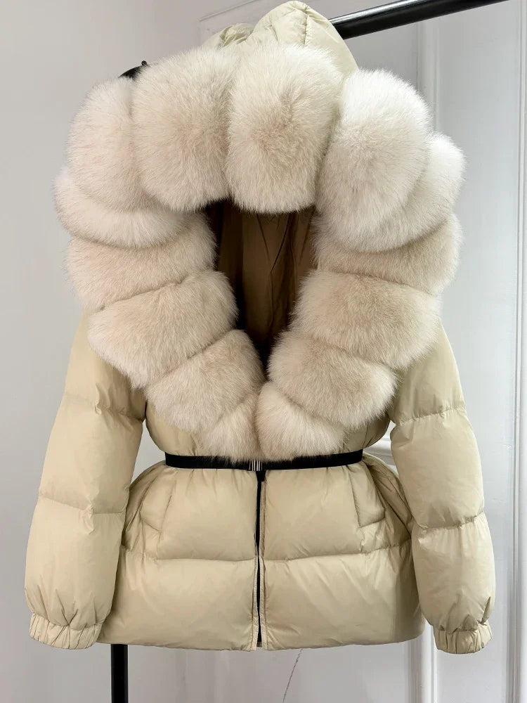 2025 Winter Puffer Jacket Women Real Fox Fur Hooded Thick Warm 90% White Duck Down Coat Female Parkas Waterproof