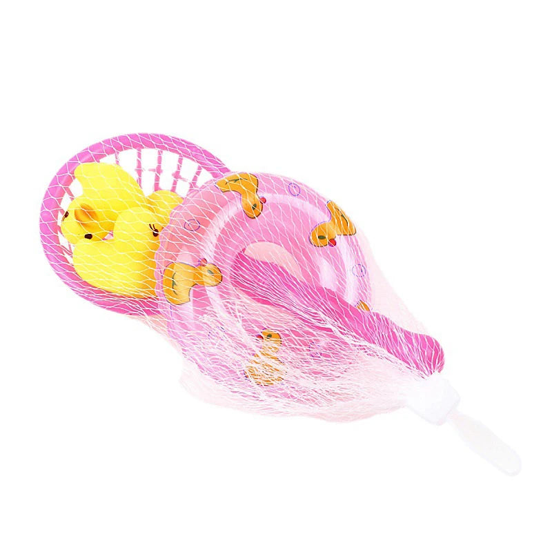 New 5Pcs/Set Kids Floating Bath Toys Mini Swimming Rings Rubber Yellow Ducks Fishing Net Washing Swimming Toddler Toys Water Fun