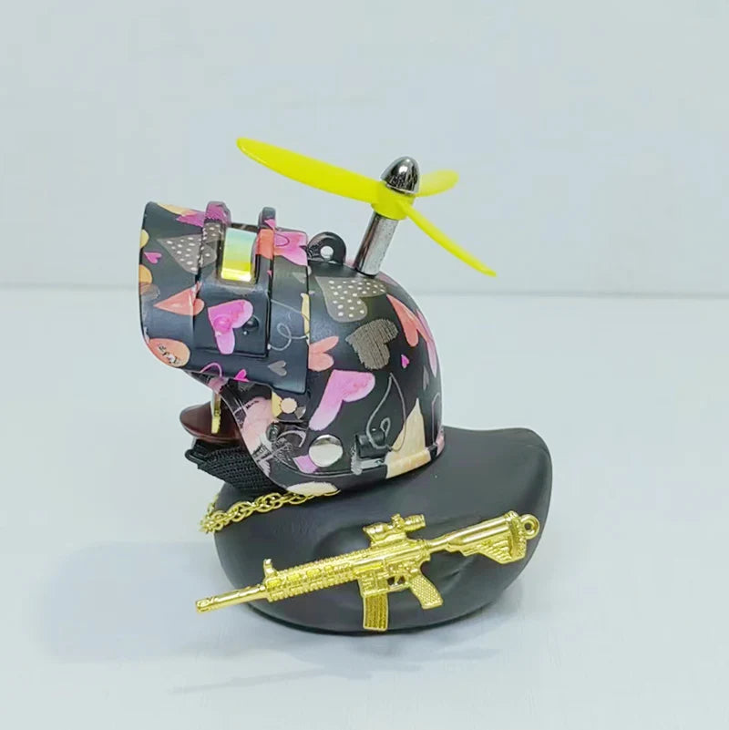 Black Rubber Duck Car Duck With Weapon Helmet Propeller Broken Wind Duckling Bike Motor Riding Cycling Decoration Accessories