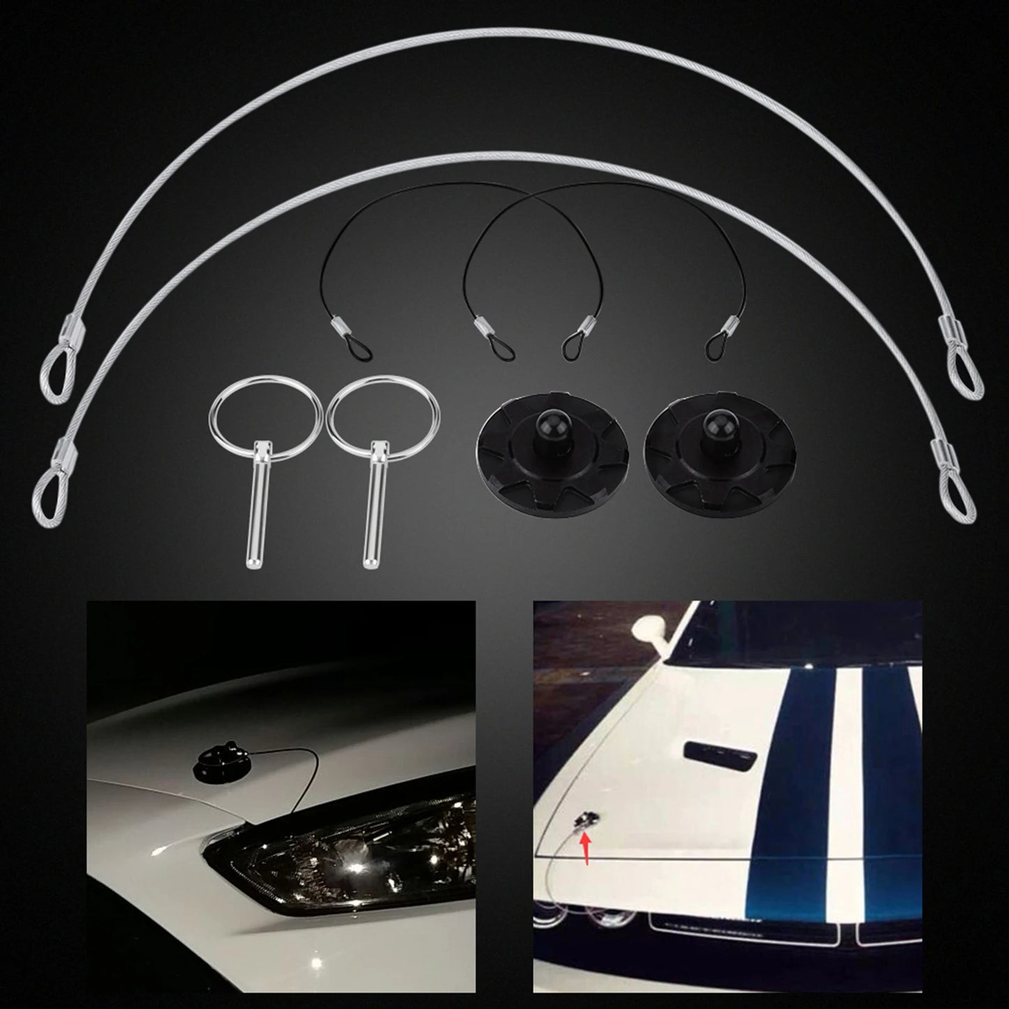 2pcs Universal CNC Billet Aluminum Racing Bonnet Hood Pin Latch Lock Appearance Kit