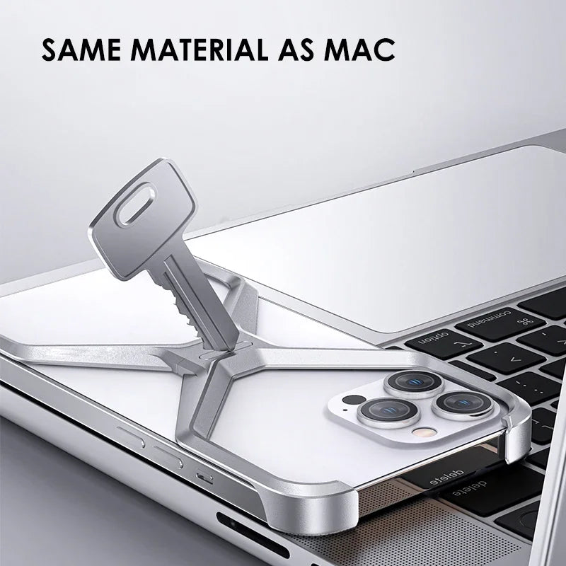 Aluminium Alloy X Shape Removable Frameless Phone Case For iPhone 14 15 Pro Max Metal Heat Dissipation shockproof Armor Cover 