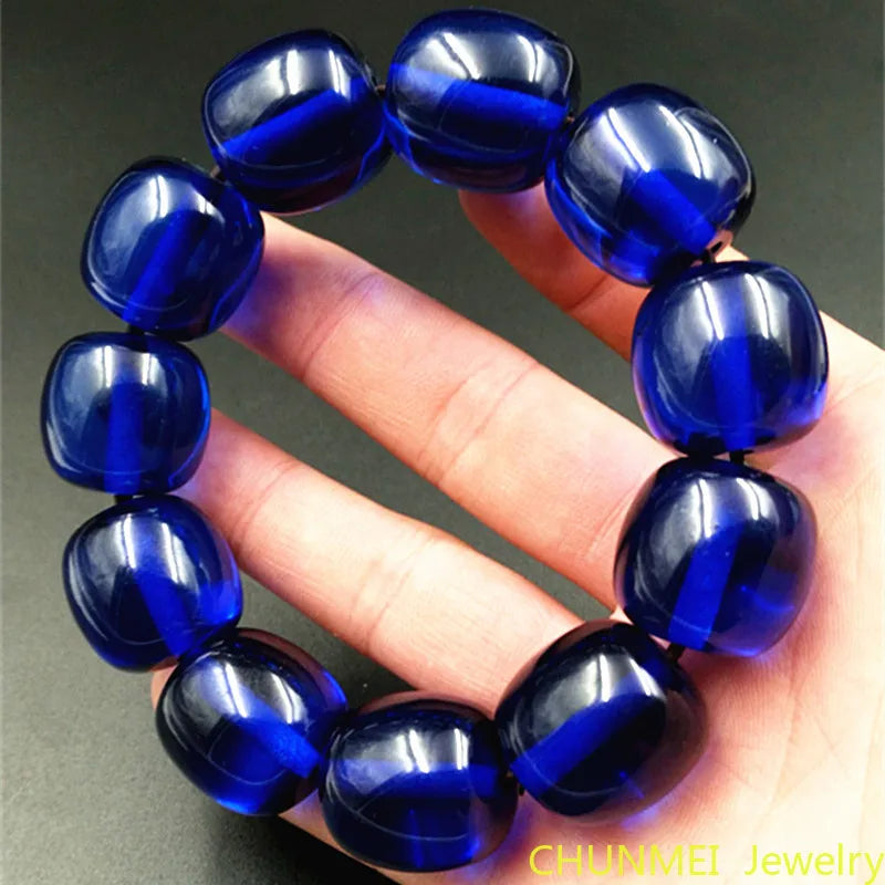 Blue Ambers Bracelet for Men Jewelry Accessories Natural Baltic Amber Beads Elastic Beaded Bracelets Women Beeswax Bangles Gifts