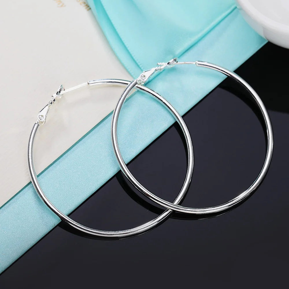 925 Sterling Silver Big Circle Round Hoop Earrings For Women 2022 Trend Exaggerated Ring Earring Jewelry Christmas GaaBou