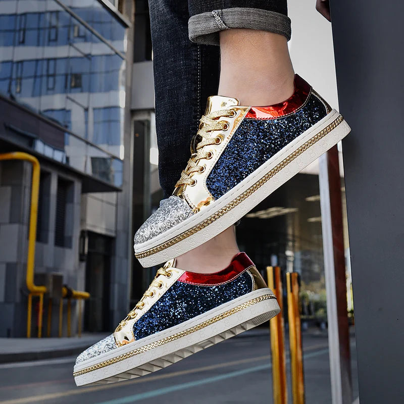 High-Quality Couples Luxury Sequined Shoes Trend Color Matching Low Skateboard Sneakers Man Comfortable Soft Shiny Shoes For Men