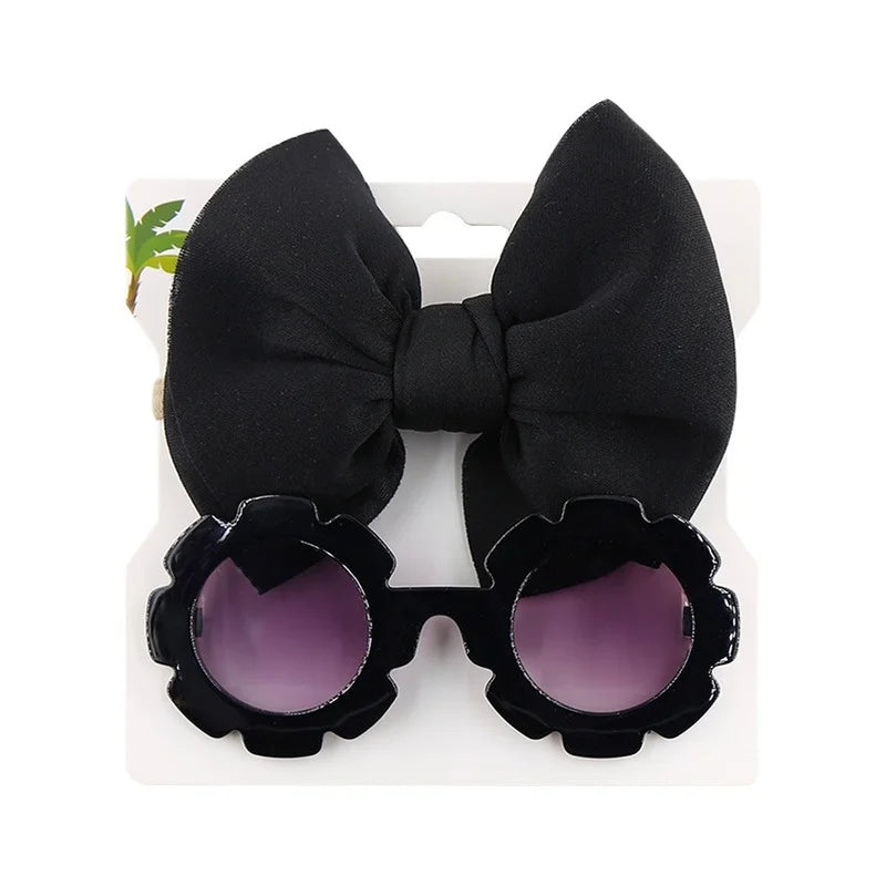 Baby Sunglasses with Hair Band Set Girls Kids Children Cute Cool Toy Shade Glasses Bows Headband for 0-3 Years Hair Accessories