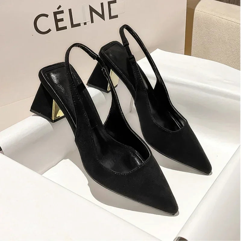 2024 Summer New Pointed Solid Color Simple Shallow Mouth Comfortable Women's Outwear Back Strap Fashion Sandals Women
