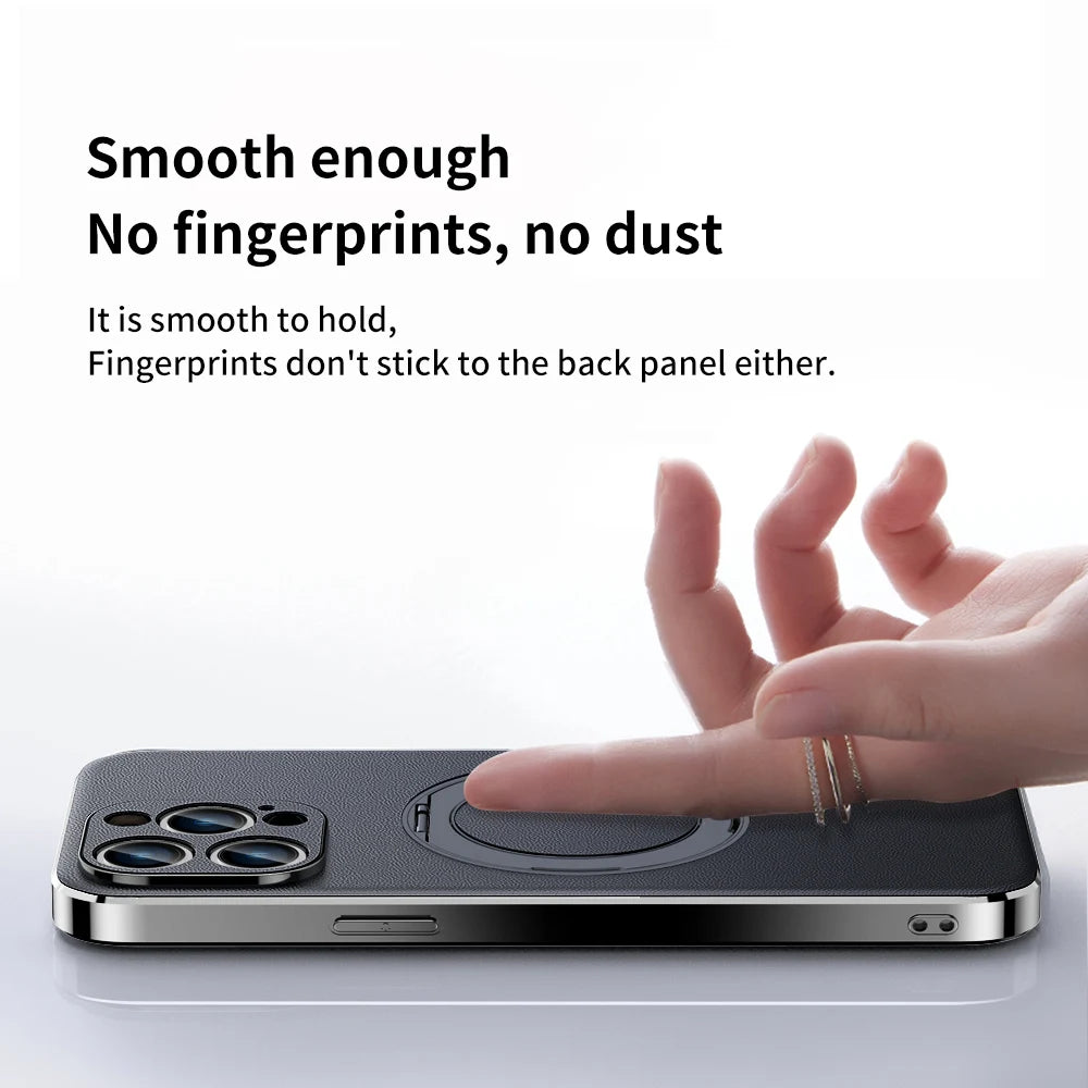 LANGSIDI leather Magnetic Ring Holder phone case For iPhone 15 13 12 14 Pro Max Wireless Charging lens Protective magsafe cases