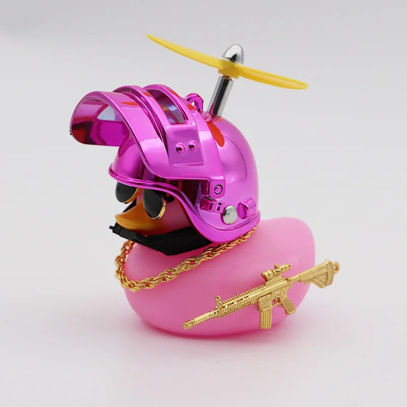 Cute Rubber Duck Toy Car Ornaments Yellow Duck Car Dashboard Decorations Bike Gadgets with Propeller Helmet Car Accessories