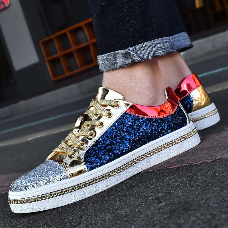 High-Quality Couples Luxury Sequined Shoes Trend Color Matching Low Skateboard Sneakers Man Comfortable Soft Shiny Shoes For Men