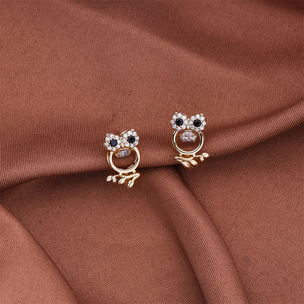 Creative Cute Owl Earring Inlaid Nature Zircon Exquisite 585 Rose Gold Color Animal Drop Earring Woman’ Jewelry