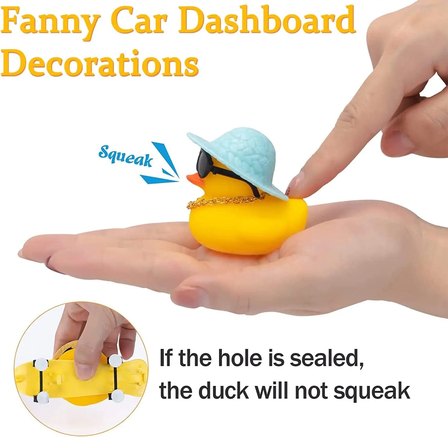 Car Duck Ornament Rubber Duck Car Dashboard Decoration Car Dashboard Decoration Accessories with Mini Hat Chair or Skateboard