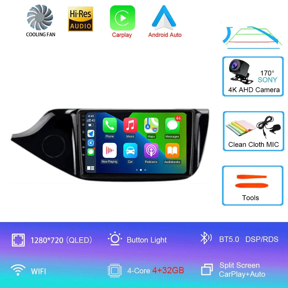 Android 14 Carplay Car Radio For Kia Ceed Cee'd 2 JD 2012-2018 Navigation GPS Multimedia Player WiFi+4G stereo BT 360 Camera DSP