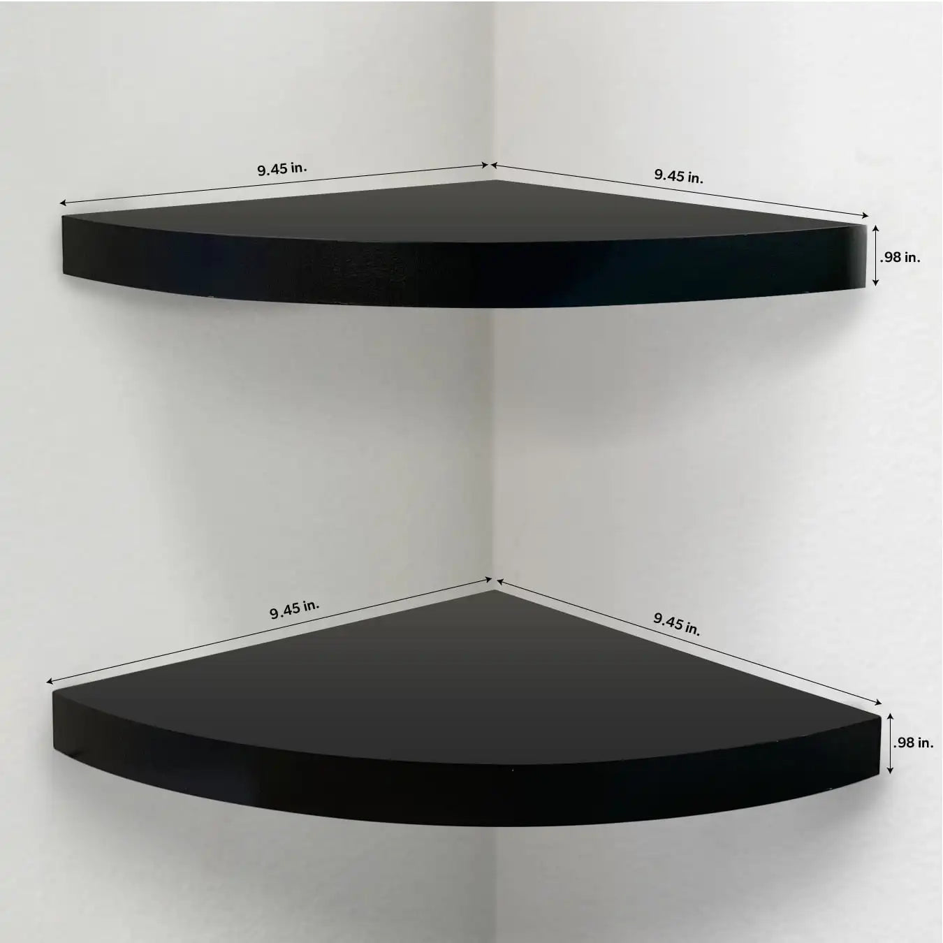 9.45" Round Corner Decorative Floating Shelf, Set of 2, Black