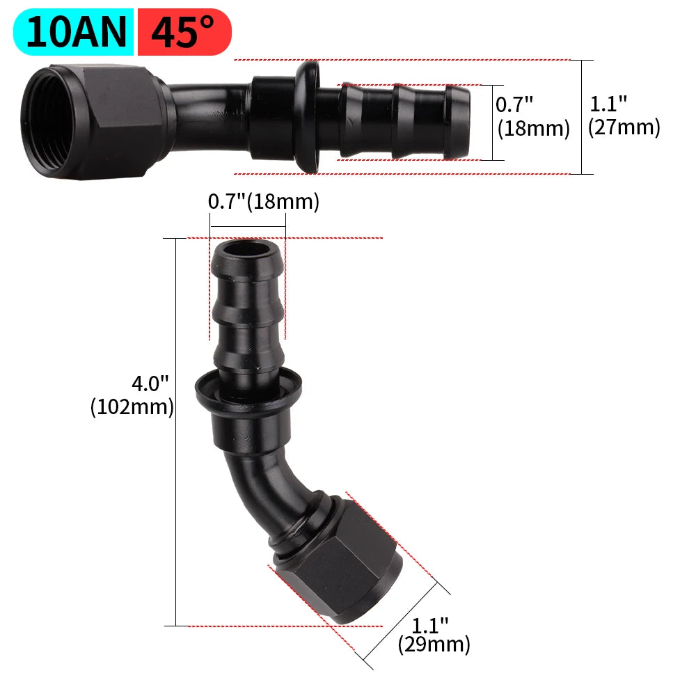 AN4/AN6/AN8/AN10/AN12 Straight 0/45/90/180 Degree Female Swivel to Push Lock Hose End Fitting Oil Fuel Hose End Adaptor Kit