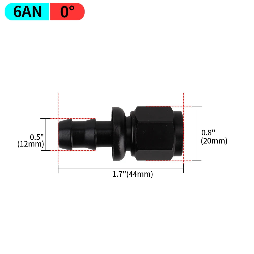 AN4/AN6/AN8/AN10/AN12 Straight 0/45/90/180 Degree Female Swivel to Push Lock Hose End Fitting Oil Fuel Hose End Adaptor Kit