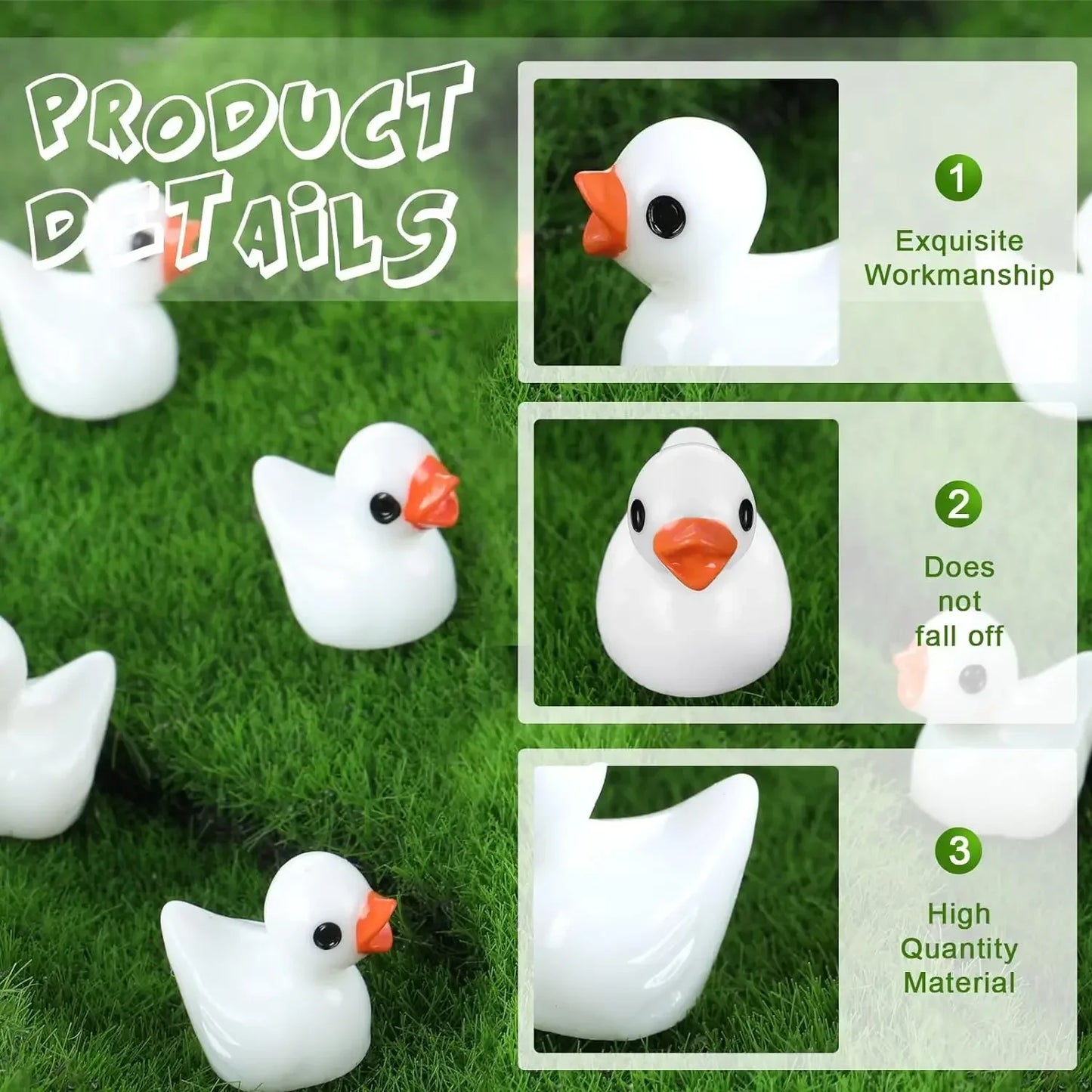 100Pcs Mini Cute Resin Ducks Tiny Duck Figures Ornament Lovely Black-eyed Small Resin Plastic Ducks Miniature Statues Decoration