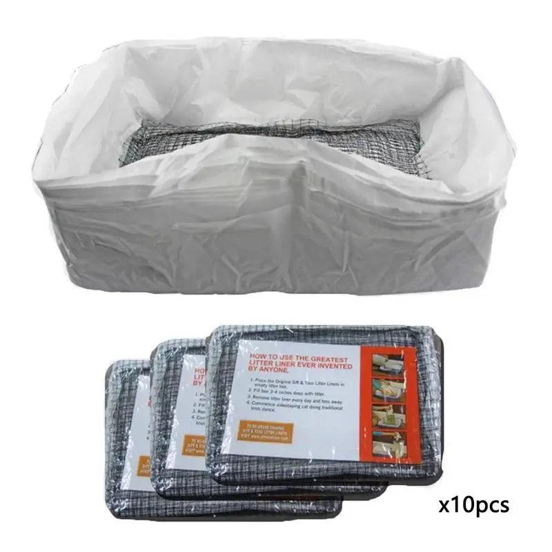 10Pcs Drawstring Sifting Cat Litter Bags With Filter Net Box Liners Thick Scratch Resistant Cat Bags For Pet Cat Litter Box